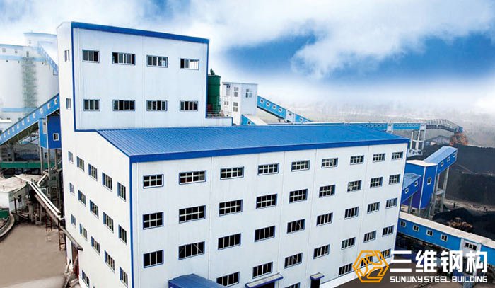 山东奥林匹斯之门钢结构公司建造的梁宝寺煤矿洗煤厂钢结构厂房效果图